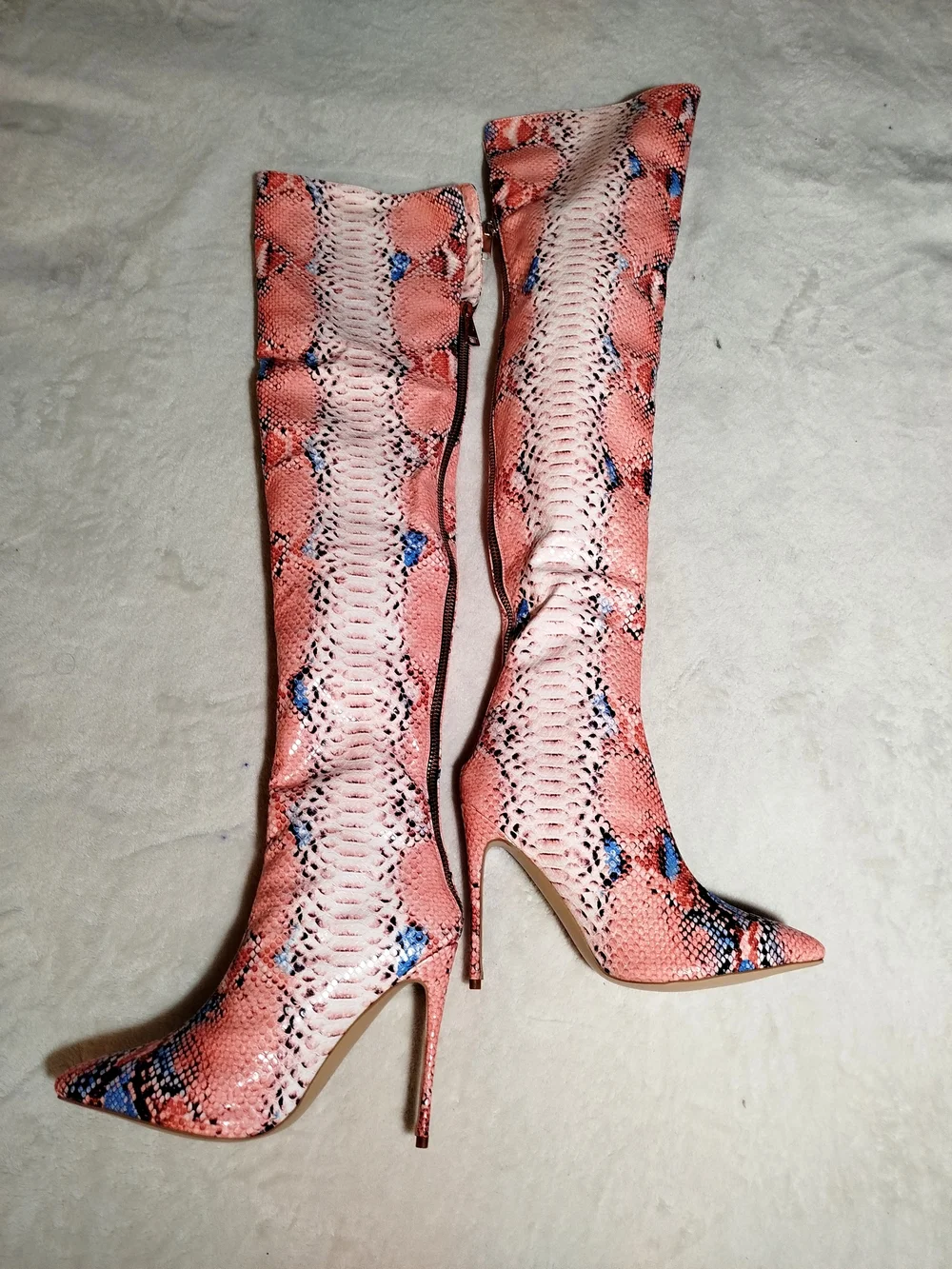 Women’s Pink Snake Print Thigh High Stiletto Boots Size 8.5 New No Brand